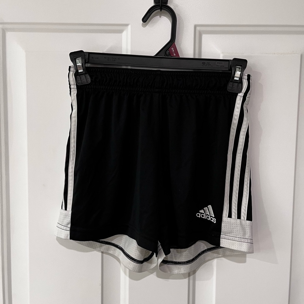 Adidas Black and White Athletic Shorts with Three-Stripe Design